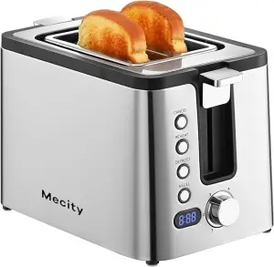 Mecity Toaster 2 Slice Stainless Steel Toaster Countdown Timer