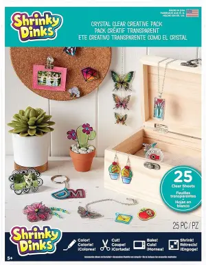 Shrinky Dinks Creative Pack, 25 Sheets Crystal Clear, Kids Art and Craft Activity Set