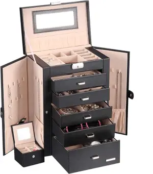 Homde 2 in 1 Huge Jewelry Box/Organizer/Case Faux Leather with Small Travel Case