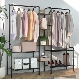 Homde Metal Clothes Rack with Wood Shelves