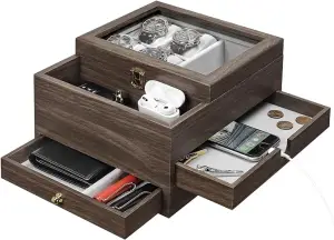 Homde Watch Box for Men Jewelry Organizer with Real Glass Watch Case for Ring